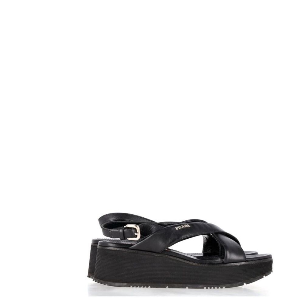 Prada Black Leather Platform Slingback Sandals Size 35 (US 5) fits size 6.